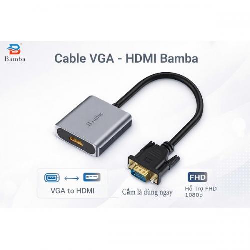 Cáp chuyển VGA sang HDMI Bamba | Hỗ trợ Full HD 1080P